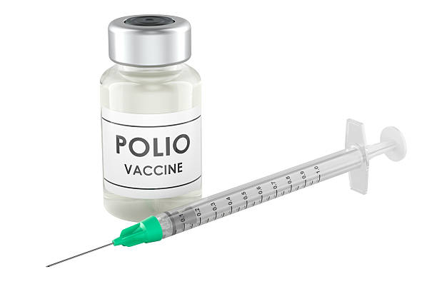 Poliomyelitis immunization, concept. Polio vaccine IPV vial and syringe. 3D rendering isolated on white background